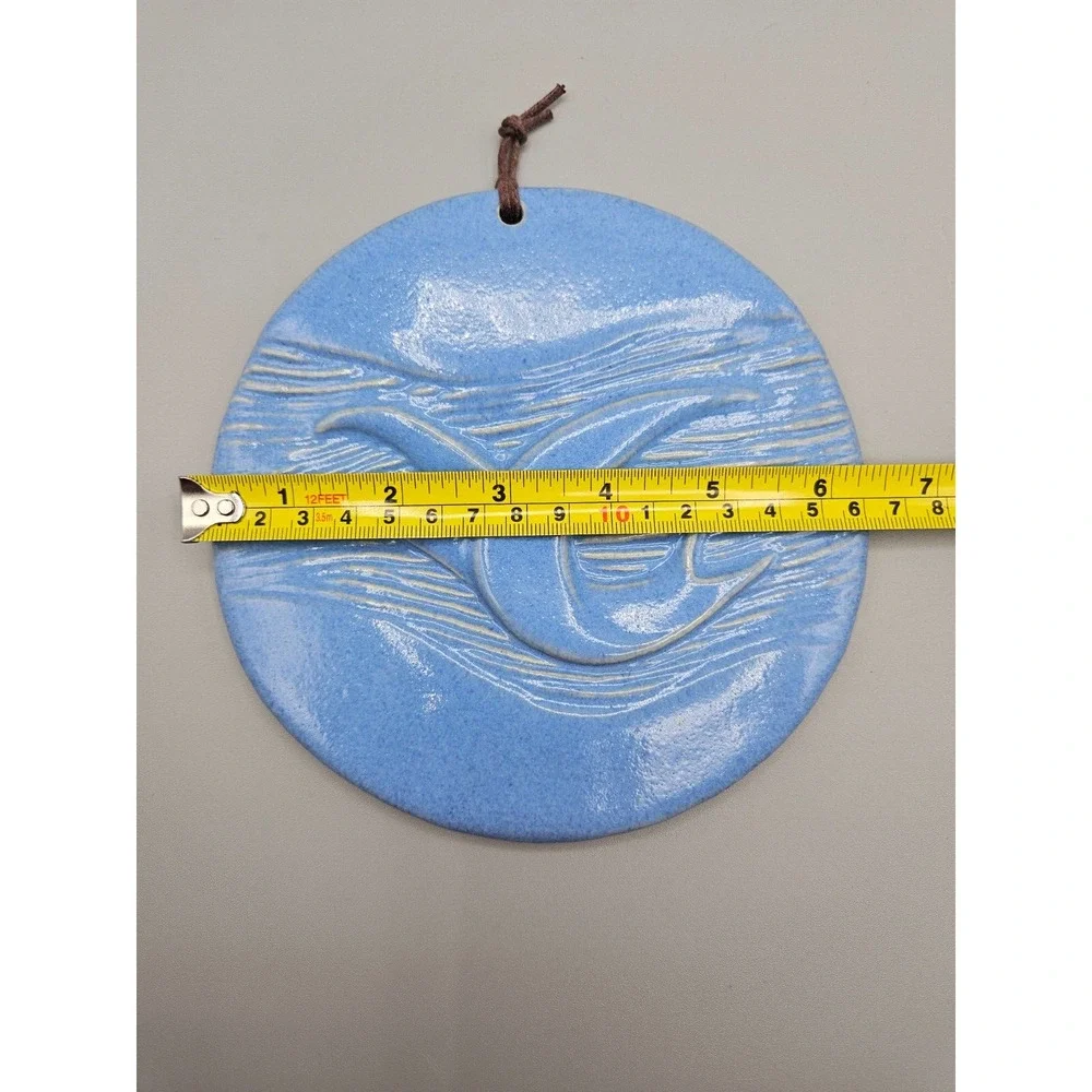 Vintage WESTON PRIORY Monks Art Pottery Wall Plaque Water Swirl Bird Handmade